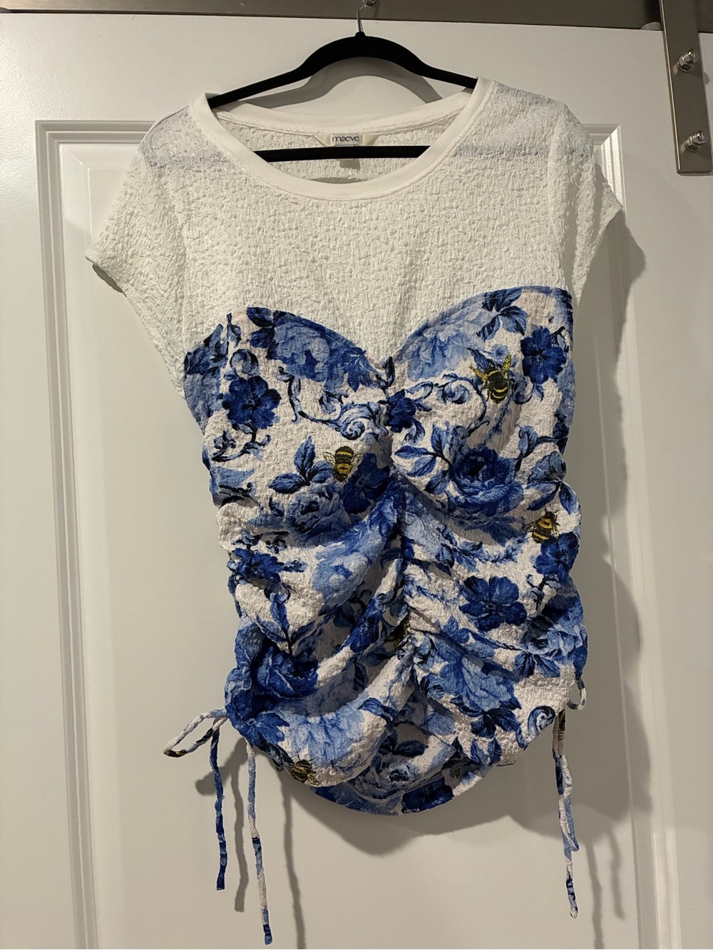 Blue Floral Ruched Women’s Top